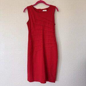 Calvin Klein Red Sheath Cocktail Christmas Dress with Boatneck Neckline Size 4